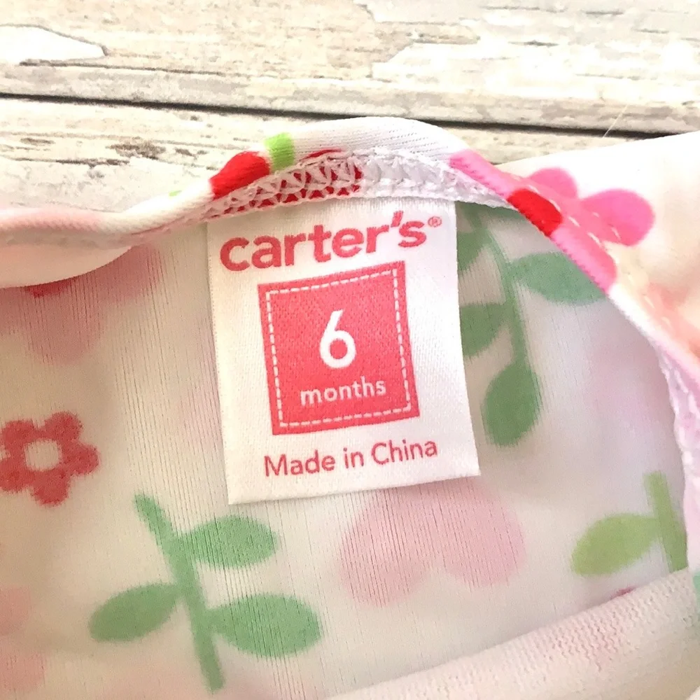 Carters 6m Baby Girl Floral Swimsuit White Red Pink Flowers Print One Piece
